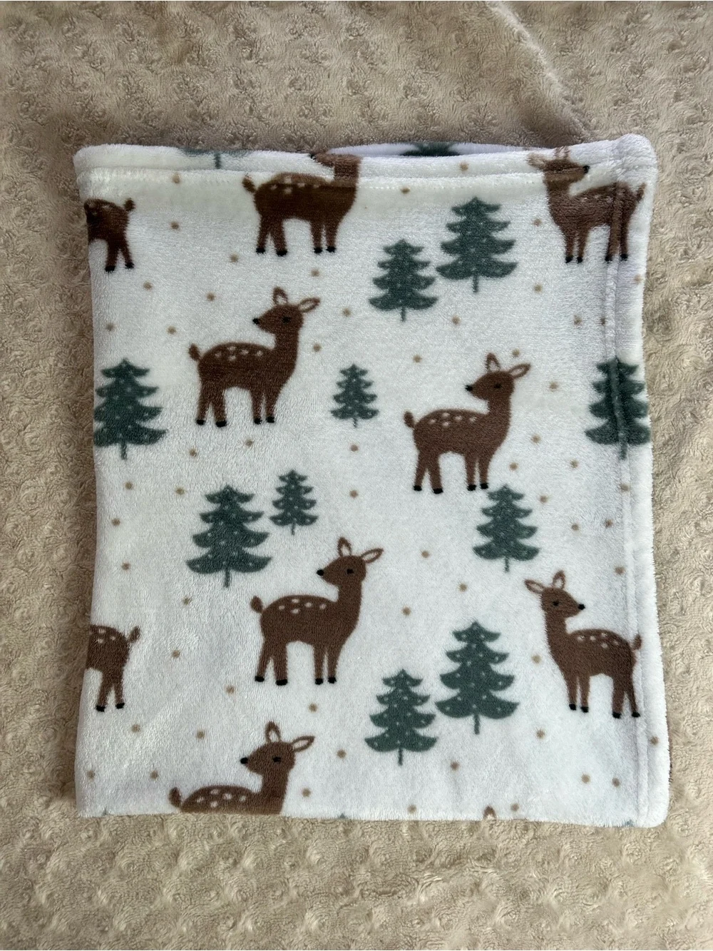 Parent's Choice Deer Tree Baby Blanket Fawn White Brown Green Polka Dots